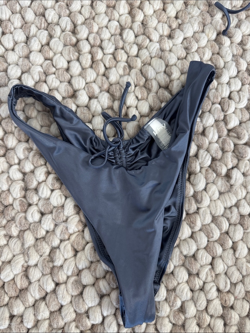 KHY Micro Ruched Bikini Set - Charcoal Grey, xs bottoms, m top - Picture 2 of 6